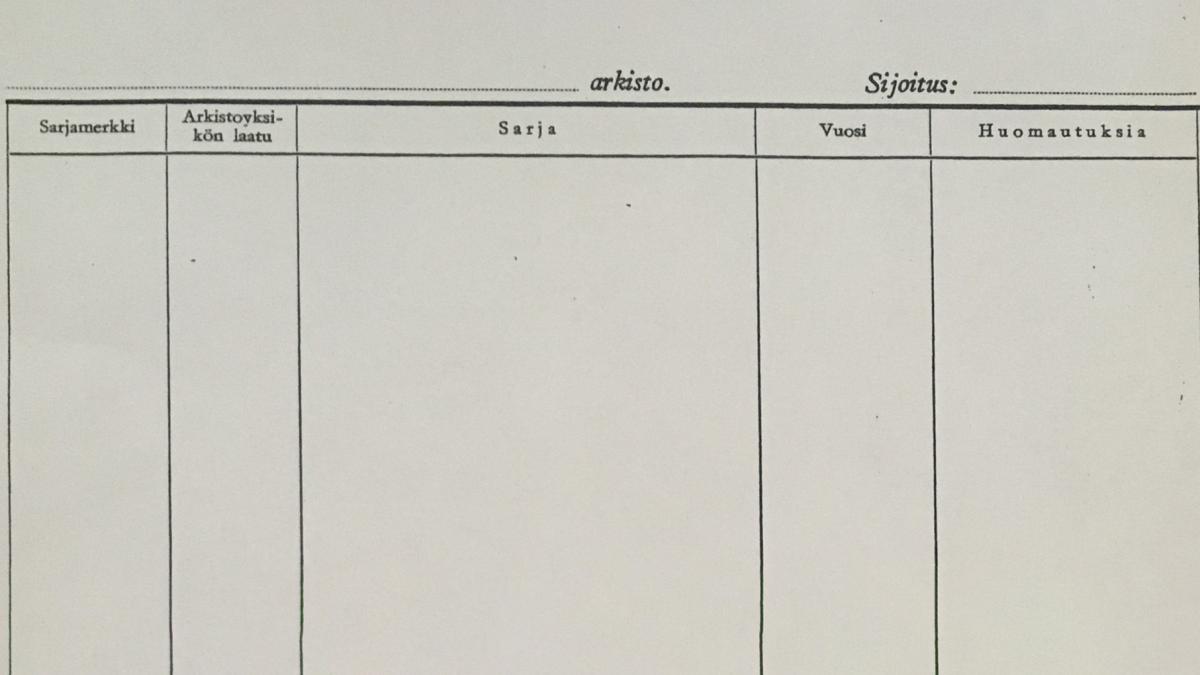 Kuvassa tyhjä arkistokaavake
