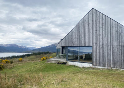 Wooden residency house by the lake.